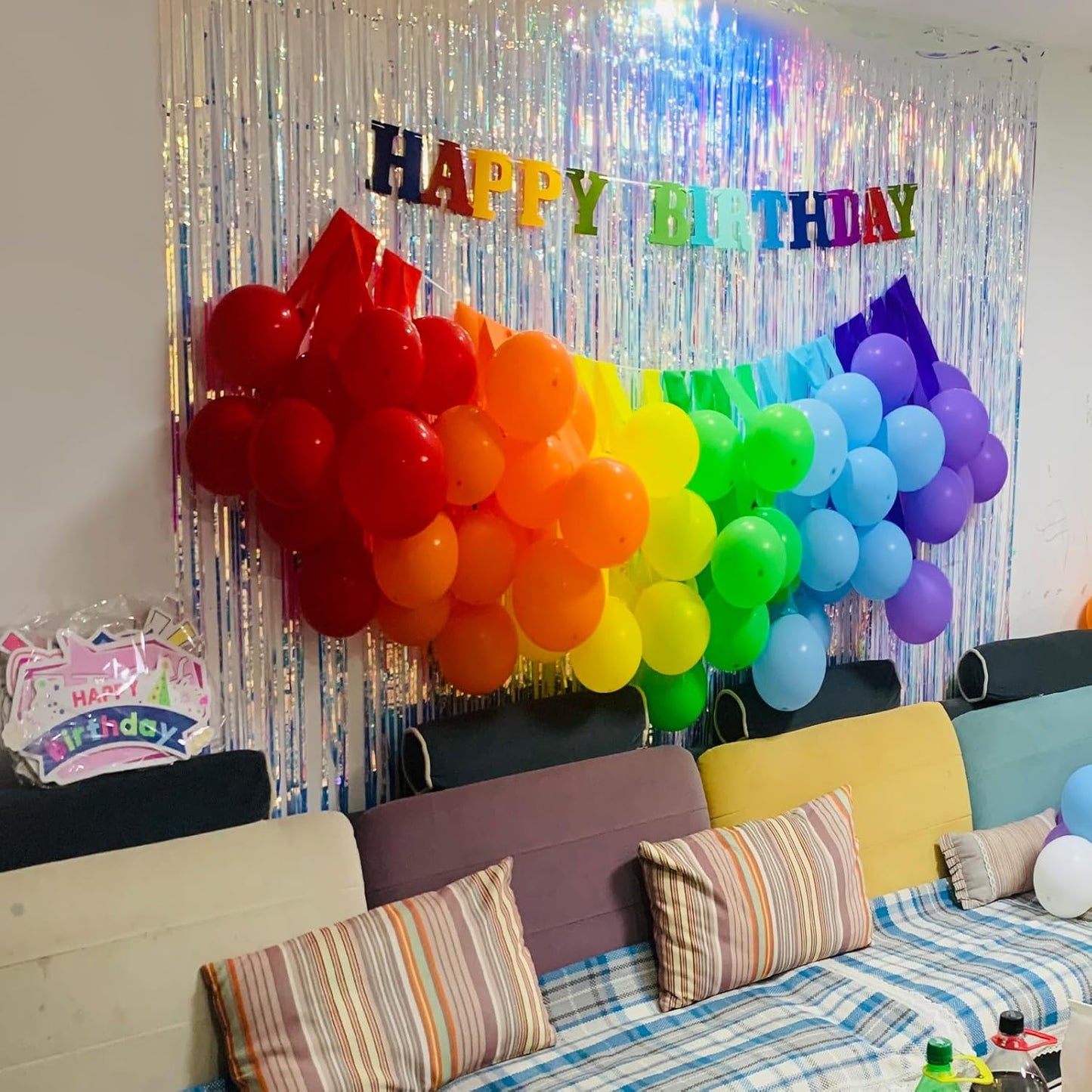 CANREVEL 2 Pack 3.2x6.5 Feet Iridescent Foil Fringe Backdrop Curtains, Neon Transparent Holographic Tinsel Streamers Party Decorations for Mermaid/Frozen/Sea/Euphoria/ERAS Party