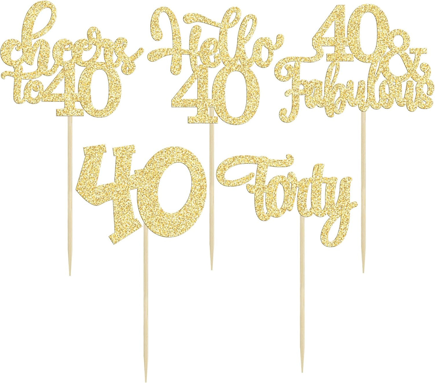 30pcs Happy 40th Birthday Cupcake Toppers - Gold Glitter Forty Cheers to 40 Years Old Cupcake Picks for Anniversary Party Cake Decorations