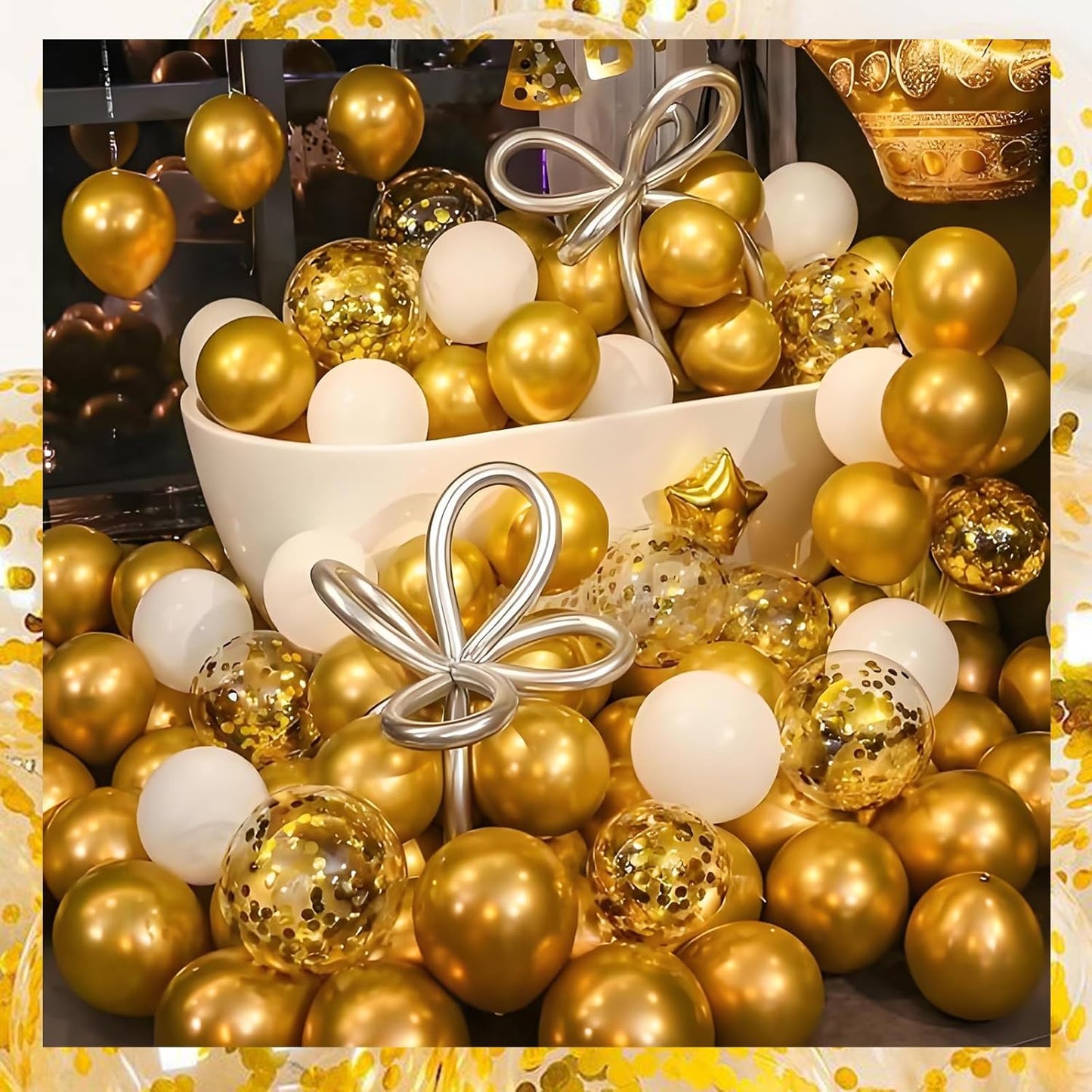 Balloon Column Kit Set of 2 With Confetti Balloons Included - Balloon Tower with Stand, Base, and Pole,Backdrop Decoration for Wedding, Baby Shower, Birthday Party, or Bachelorette Parties (Gold)