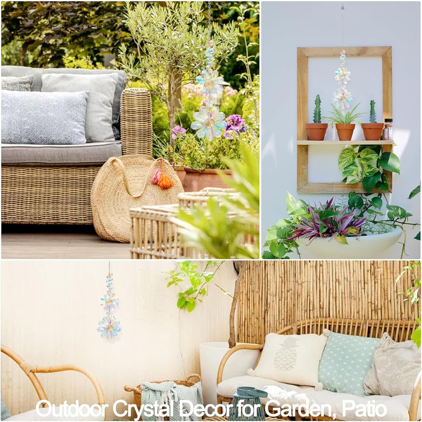 Crystal Flower Suncatcher Hanging Ornament, Rainbow Maker Window Sun Catcher Indoor Outdoor Patio Garden Decor (Crystal AB)