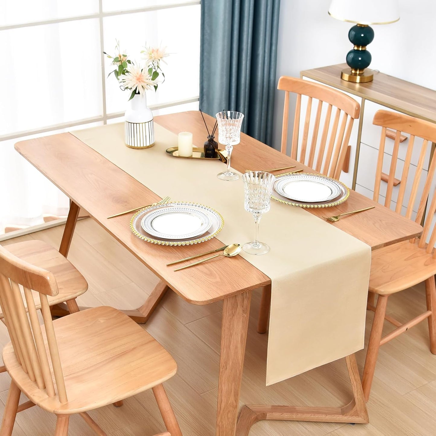 Farmhouse Beige Table Runner Dining Table Runners 90 Inches Long Coffee Table Runner for Dresser Living Room Bedroom Holiday Party Banquet 12X90 Inch