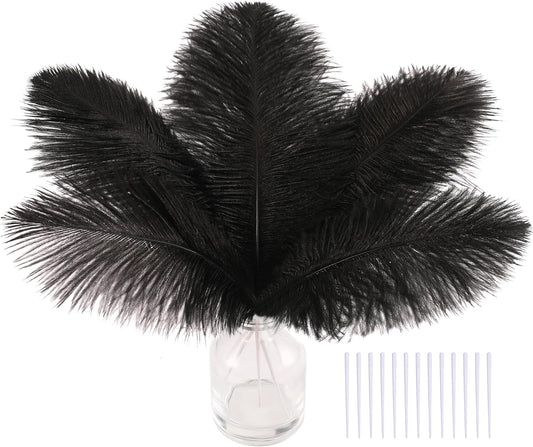 SOGUGOM Black Craft Ostrich Feathers - 30PCS 6-8 inch Ostrich Feathers Kit for Centerpieces, Kindergarten Crafts, Dream Catchers and DIY Projects(Black)