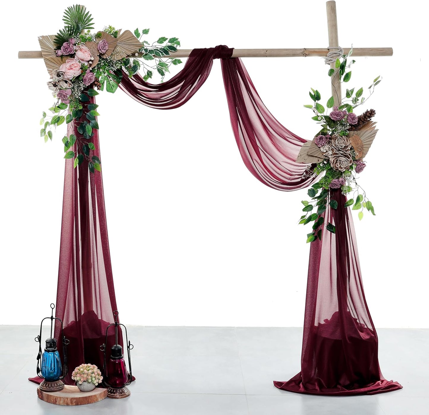 VDS Pack of 2 Panel (30 Inch X 50 Feet) Wedding Arch Draping Fabric Sheer Chiffon Fabric Drapery for Wedding Ceremony Reception Swag Backdrop Canopy Chuppah ARBO Altars Decoration (Burgundy)