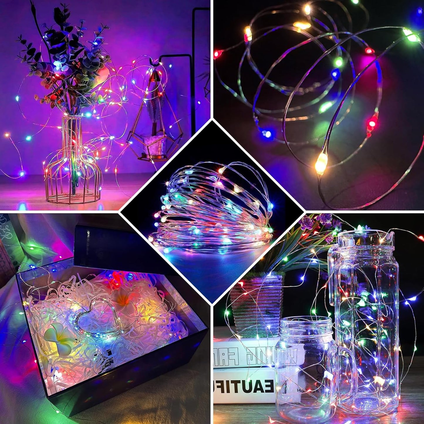 8 Pack Fairy Lights 7Ft 20 LED Twinkle String Lights 3 Modes Battery Operated Waterproof Firefly Starry for Mason Jar Party Wedding Christmas Valentines Day Table Centerpieces,Multicolor