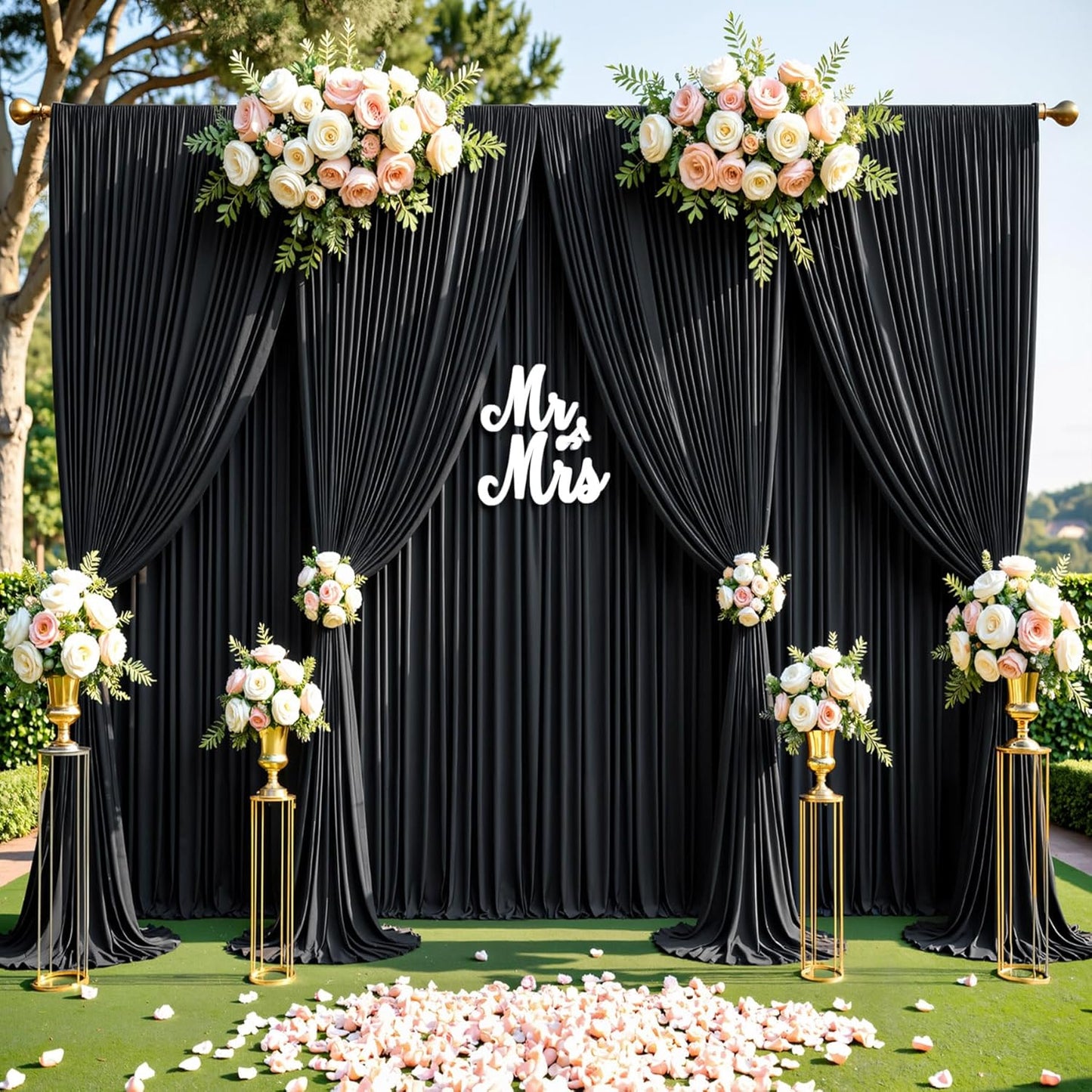 40ftx10ft Wrinkle Free Black Backdrop Curtain for Parties 8 Panels 5x10ft Silky Polyester Photo Backdrop Drapes Back Drop Cloth for Wedding Birthday Background Photography Photoshoot Decor