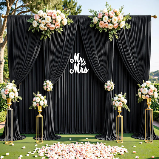 40ftx10ft Wrinkle Free Black Backdrop Curtain for Parties 8 Panels 5x10ft Silky Polyester Photo Backdrop Drapes Back Drop Cloth for Wedding Birthday Background Photography Photoshoot Decor