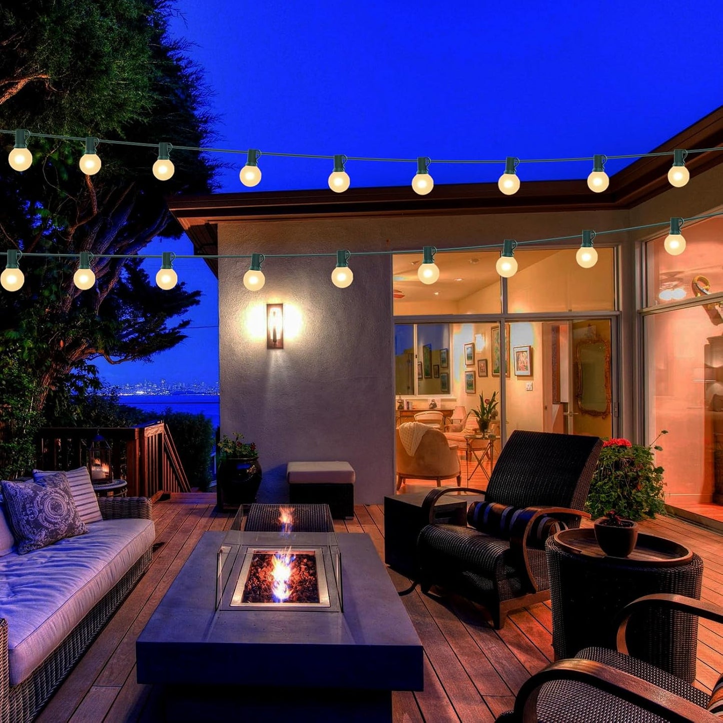 SUNSGNE G40 Round Christmas Lights Outdoor, 25ft Vintage Christmas Globe Lights with 27 5W Frosted White Lights(2 Spare) for Outdoor Garden Party Wedding Backyard Patio Decor, Green Wire