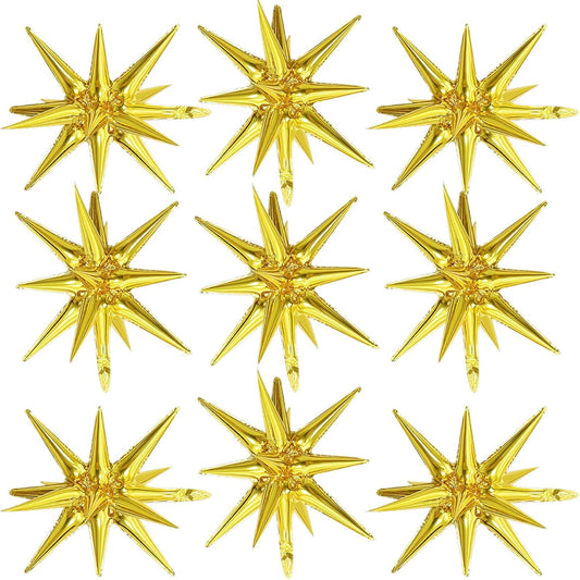 Gold Star Balloons,9Pcs 22Inch Gold Explosion Spike Cone Helium Polyester Film Star Foil Balloons for Birthday Anniversary Baby Shower Wedding New Year Disco Party Decorations