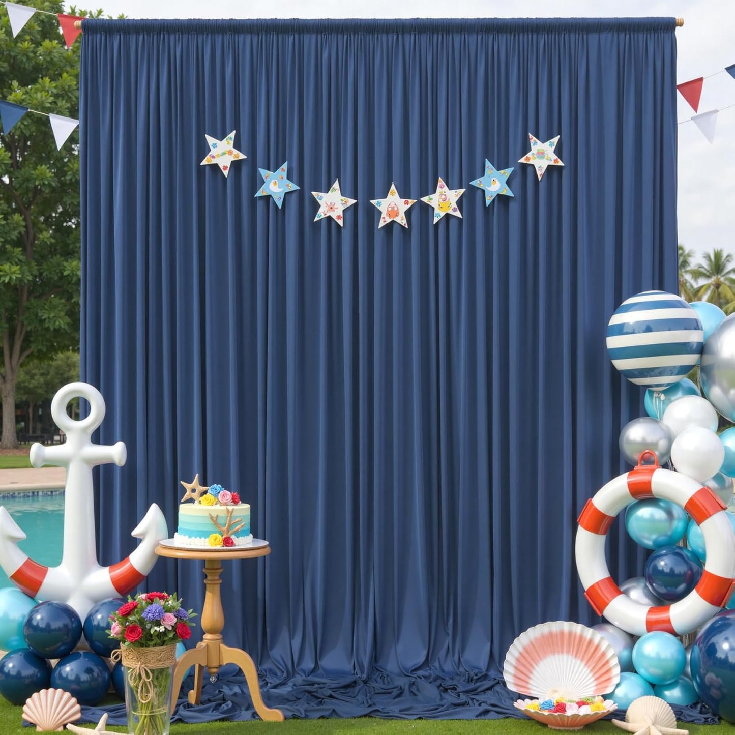 10×12ft Navy Blue Wrinkle Free Backdrop Curtain for Wedding Parties, 2 Panels 5×12ft Long Soft Silky Polyester Backdrop Drapes Photo Back Drop Curtains for Birthday Photography Background Cloth