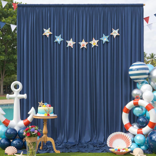 10×12ft Navy Blue Wrinkle Free Backdrop Curtain for Wedding Parties, 2 Panels 5×12ft Long Soft Silky Polyester Backdrop Drapes Photo Back Drop Curtains for Birthday Photography Background Cloth