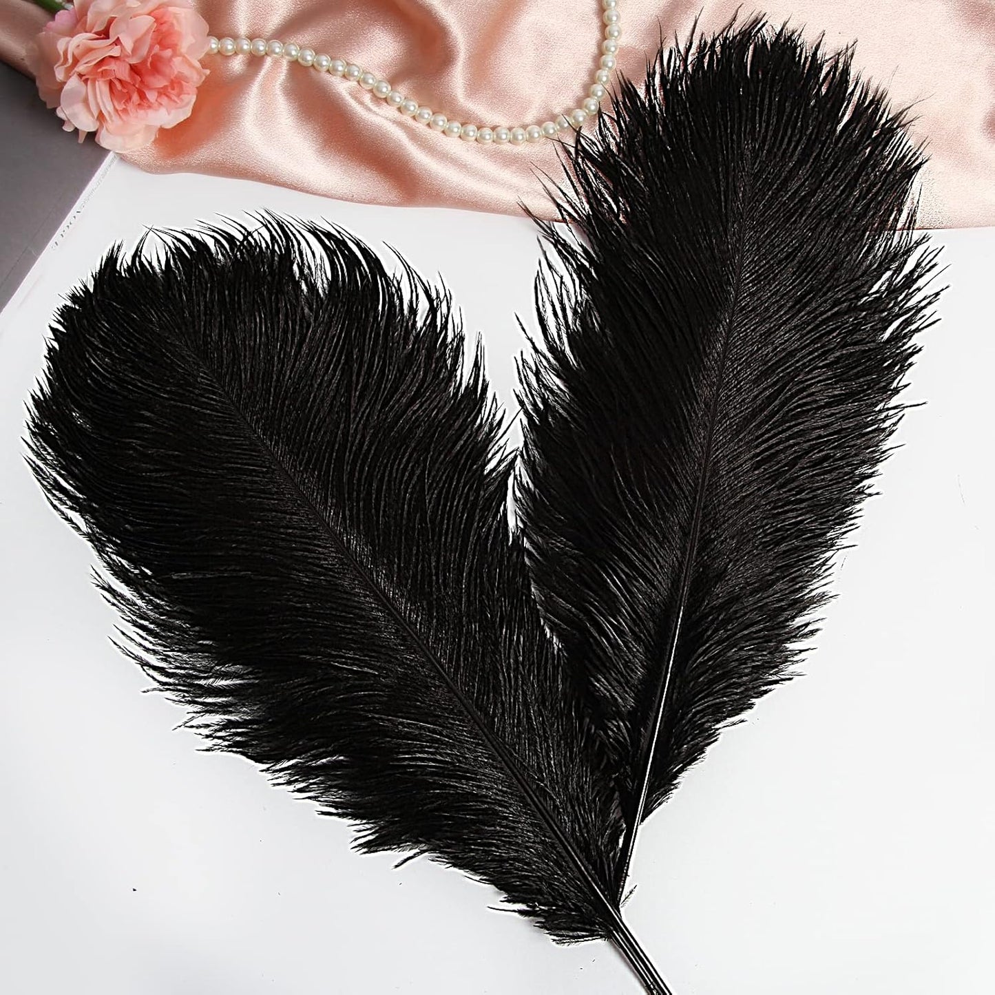 THARAHT Black Ostrich Feathers 12pcs Large Natural Bulk 12-14Inch 30cm-35cm for Wedding Party Centerpieces Halloween and Home Decoration Feathers