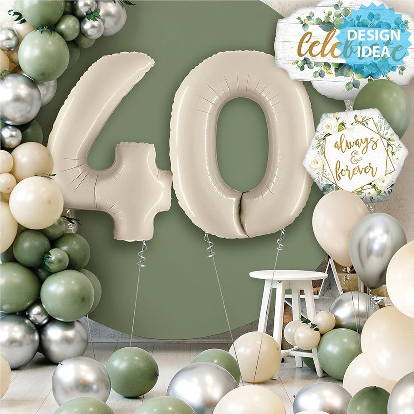 40 Inch Cream White Numbers Balloons0-9,Number 4 Digit Helium Balloons,Foil Mylar Big Number Balloons for 4th 14 Birthday Party Supplies Decorations Anniversary Wedding Supplies Decorations