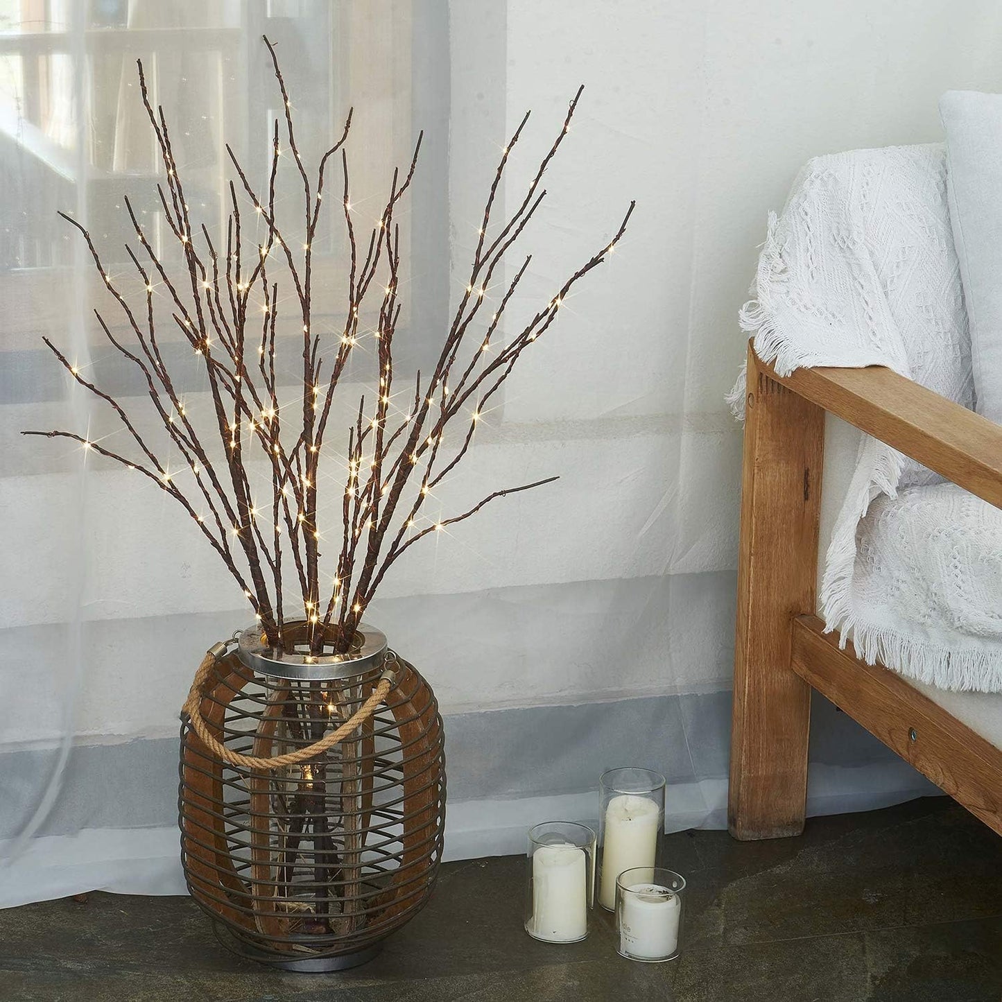 Fudios Lighted Branch Plug in with Timer Willow Branches with Fairy Lights for Vase Twig 32IN 150 LED Outdoor and Indoor Holiday Party Decor