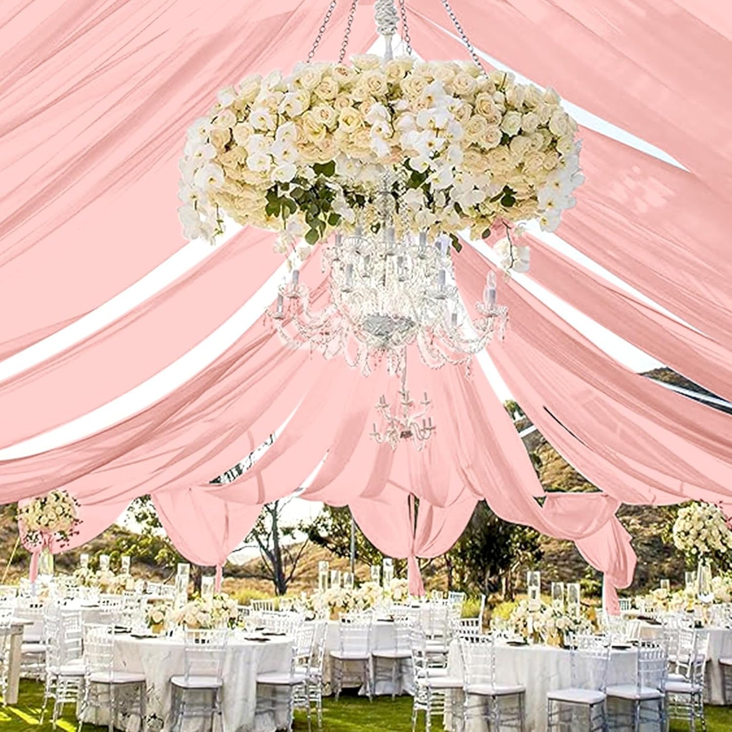 fani 6 Panels Dusty Rose Wedding Ceiling Drapes 5ftx30ft Ceiling Drapes Chiffon Fabric Arch Draping Sheer Curtains Soft Drapery Draping Wedding Ceiling Decorations for Party Ceremony Stage Swag
