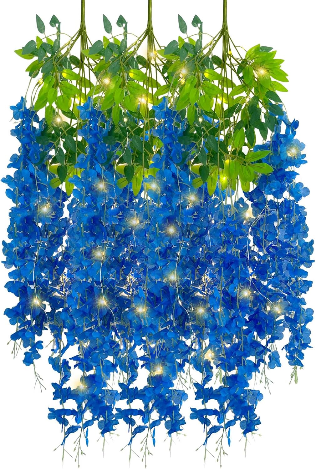 12 Pack Royal Blue Wisteria Hanging Flowers Garland with Lights, 3.44 Feet Artificial Flower Vines, Fake Wisteria, Artificial Vines Hanging Garland for Backdrop Outdoor Patio Garden Decor
