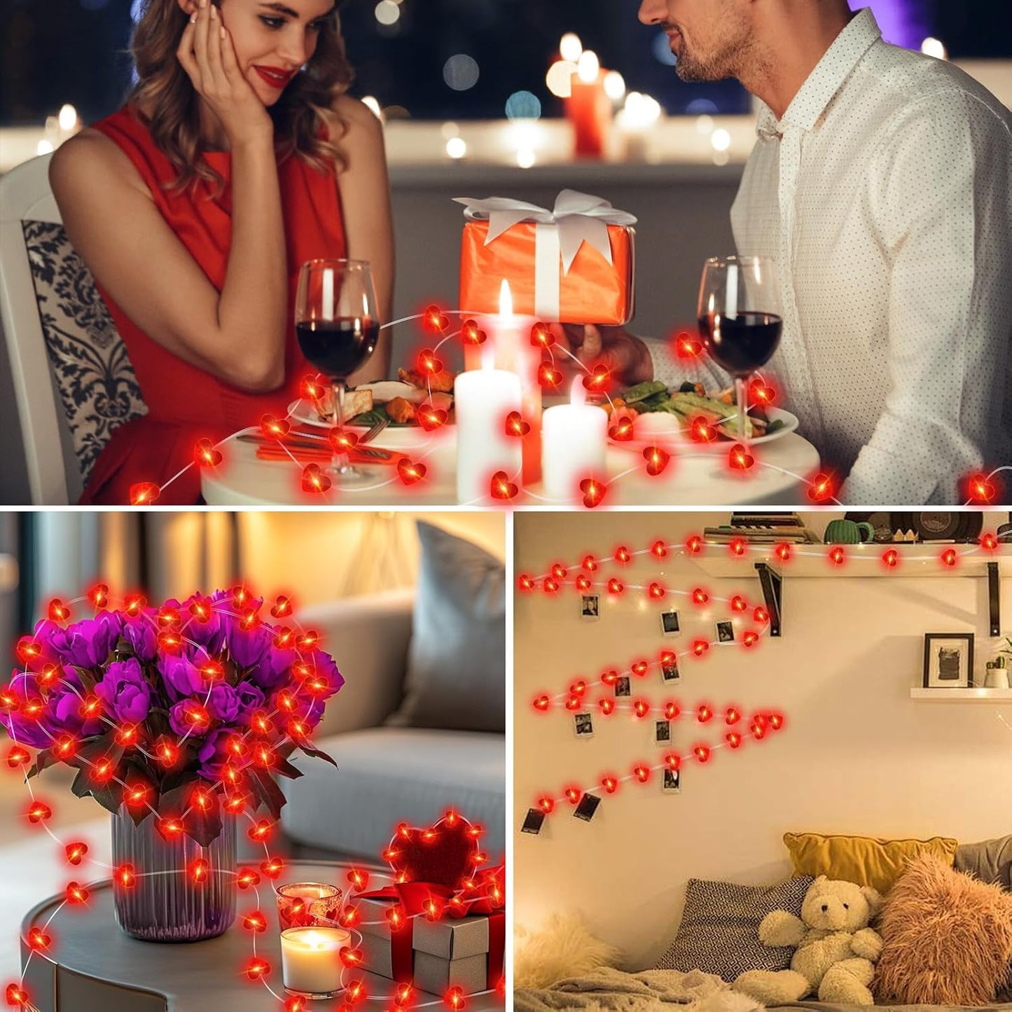 Fairy Lights 7Ft 20 LED Twinkle String Lights Battery Operated Waterproof Firefly Starry for Mason Jar Party Wedding Christmas Valentines Day (Red, 2)