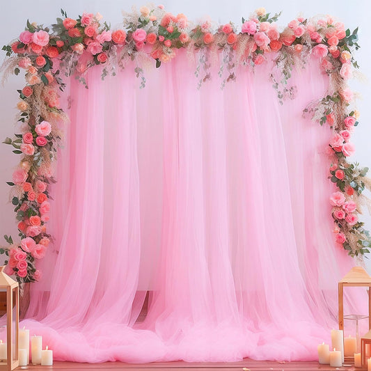 Pink Tulle Backdrop Curtain for Parties Girls Baby Shower 10ft X 8ft Light Pink Sheer Backdrop Curtains for Birthday Party Wedding Photo Booth Decorations 2 Panels 5ft X 8ft