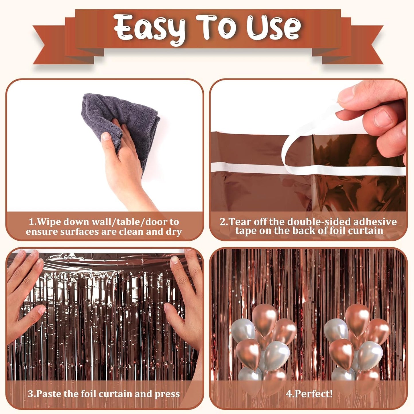 3 Pack 3.3 x 8.2 ft Brown Foil Fringe Backdrop Curtains, Tinsel Streamers Party Decorations, Fringe Backdrop, Door Shimmer for Thanksgiving Day or Birthday Party