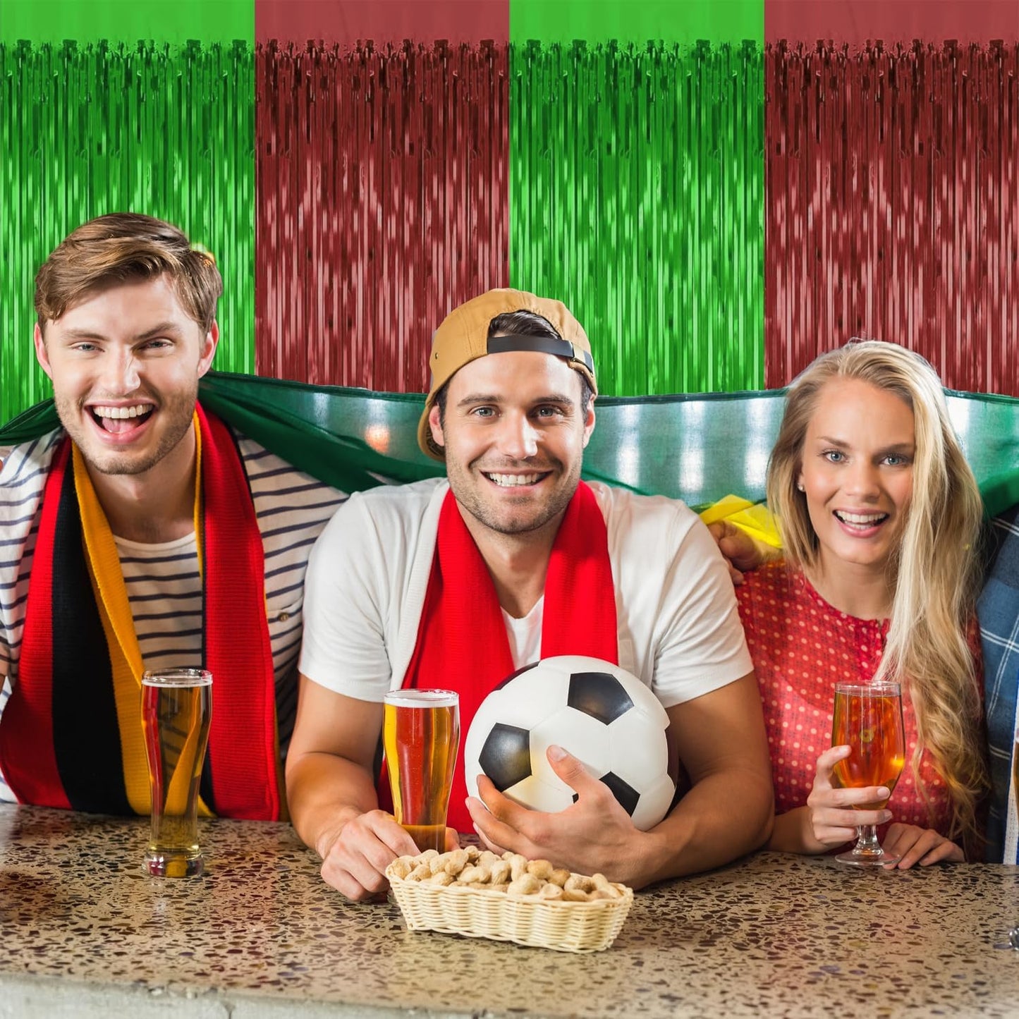 4 Pack Football Party Decorations,3.28 Ft x 6.56 Ft Football Tinsel Backdrop,Brown Green Foil Fringe Curtains Streamer Backdrop Birthday Party Decorations Sports Background