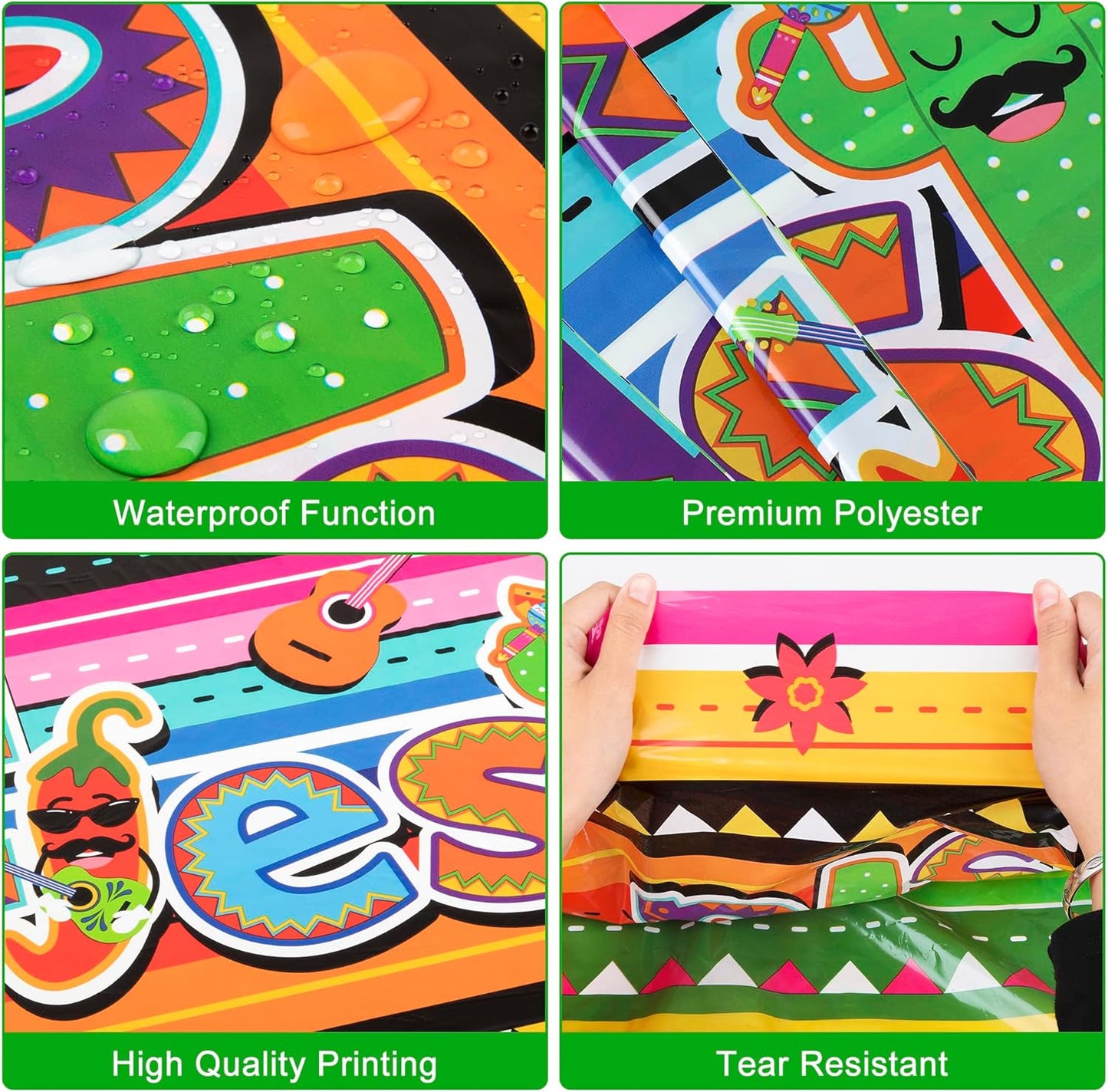 4 PCS Cinco De Mayo Tablecloth, 108"x54" Mexican Fiesta Tablecovers, Disposable Mexican Striped Table Covers, Plastic Party Table Cloth for Mexican Themed Party Supplies Carnival Taco Night Birthday