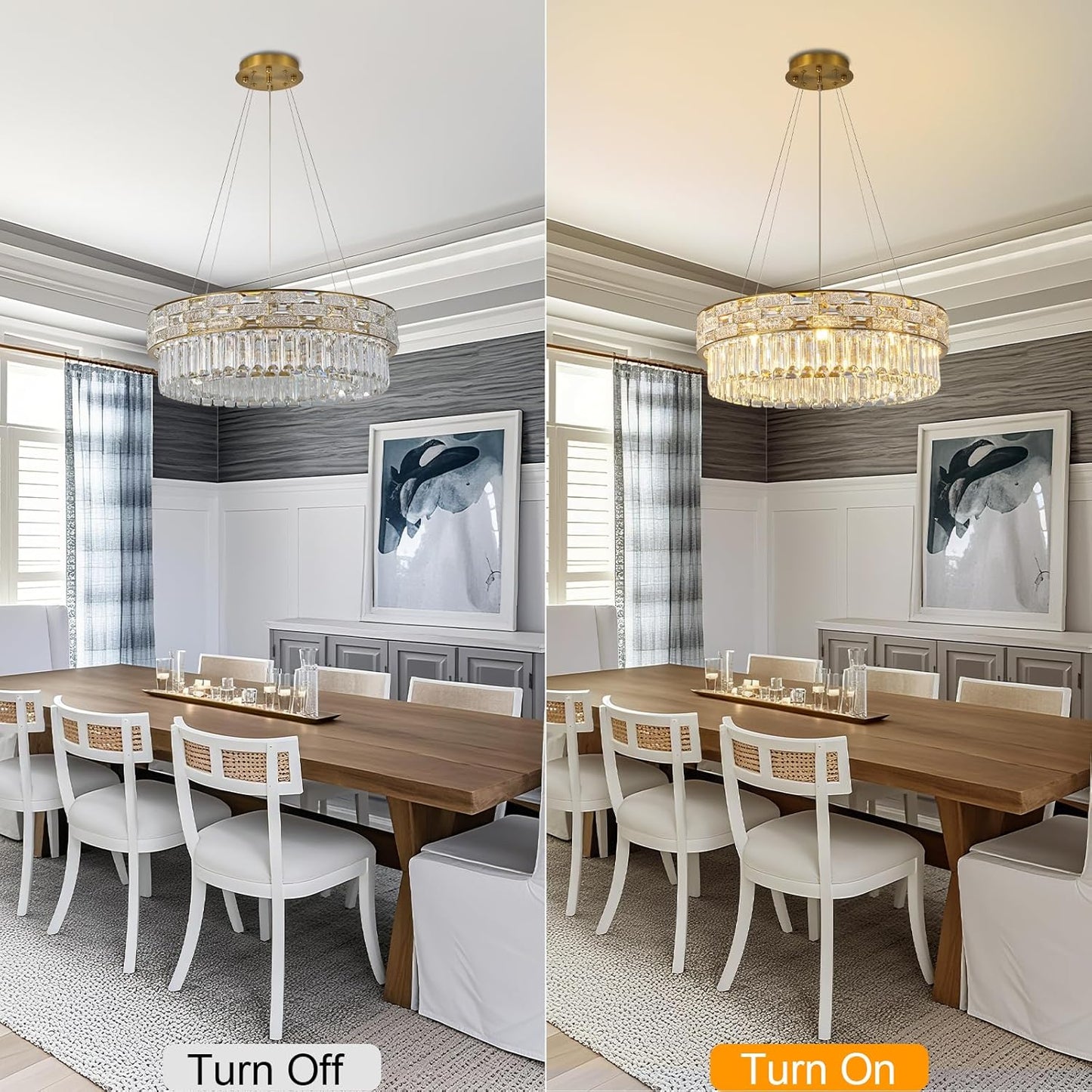 Crystal Chandeliers, 23" 8-Light Round Chandelier for Living Room, Modern Chandelier for Bedroom, Foyer Chandeliers for Entryway, Dining Room Lighting Fixture Hanging Lights