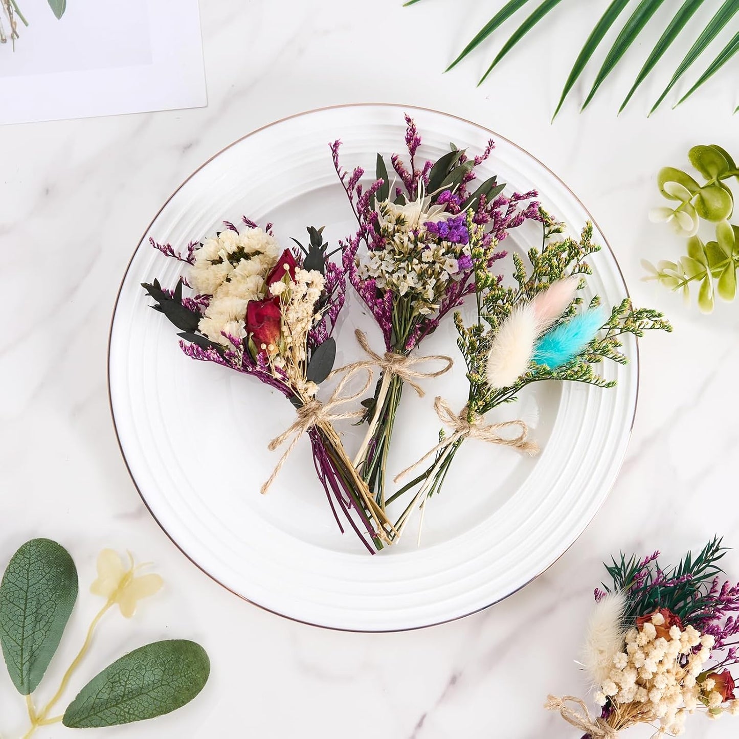 12/24 PCS Charming Dried Flowers Bouquet for Vase Various Dried Wildflowers with Stems Mini Handmade Wildflowers Natural Real Flowers Bulk Flowers Craft (Romantic Colour, 12 PCS)