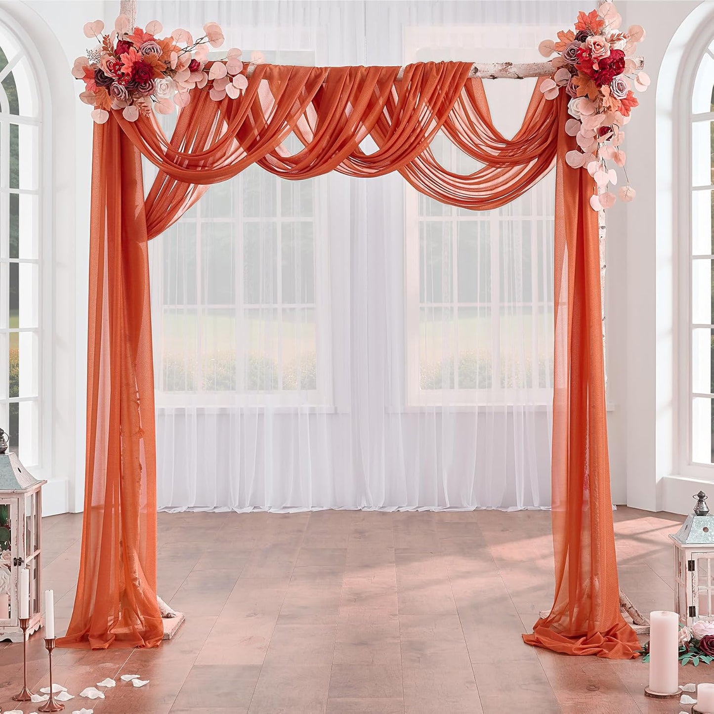 Arch Drapes for Wedding Arch Draping Fabric Terracotta Sheer Backdrop Curtain for Ceremony Bridal Party Decor 19Ft Length x 28" Width 2 Panel