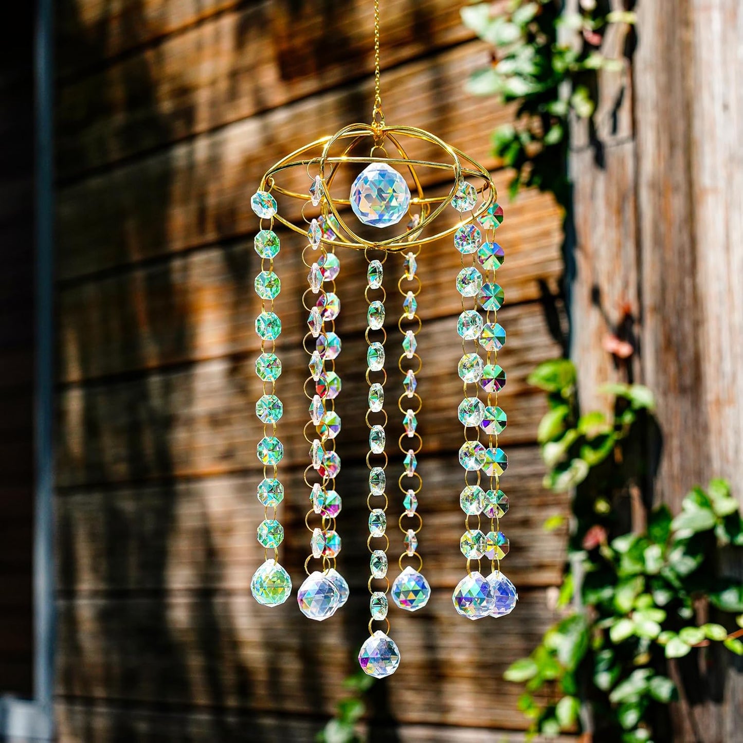 H&D HYALINE & DORA Planet Shape Gold Crystal Suncatcher Crystal Ball Prism Suncatcher Sun Catcher Windchime Indoor Outdoor Decor