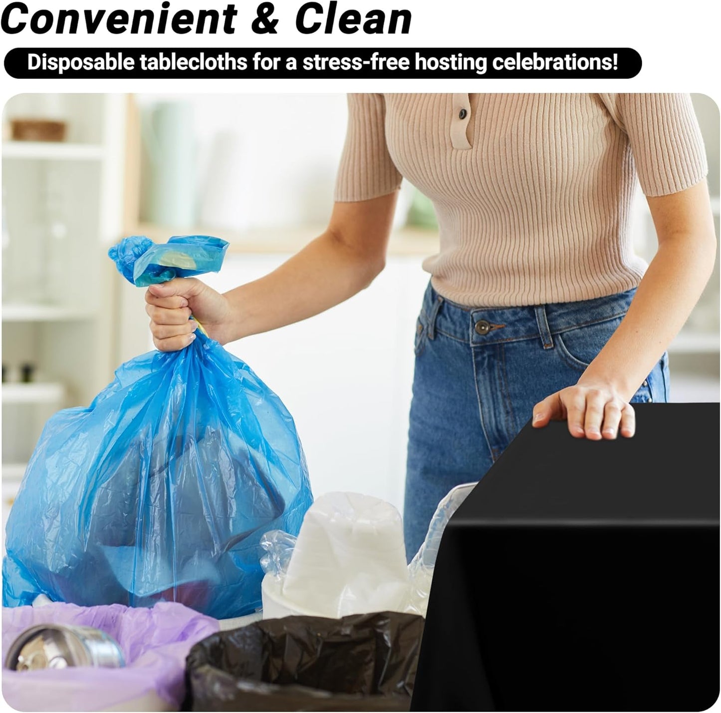 QZYL 4 PCS Picnic Table Cover with Bench Covers, Black Plastic Table Cloths, 54 X 108 in Disposable Waterproof Rectangle Table Covers for Camping Birthdays Weddings Parties Christmas