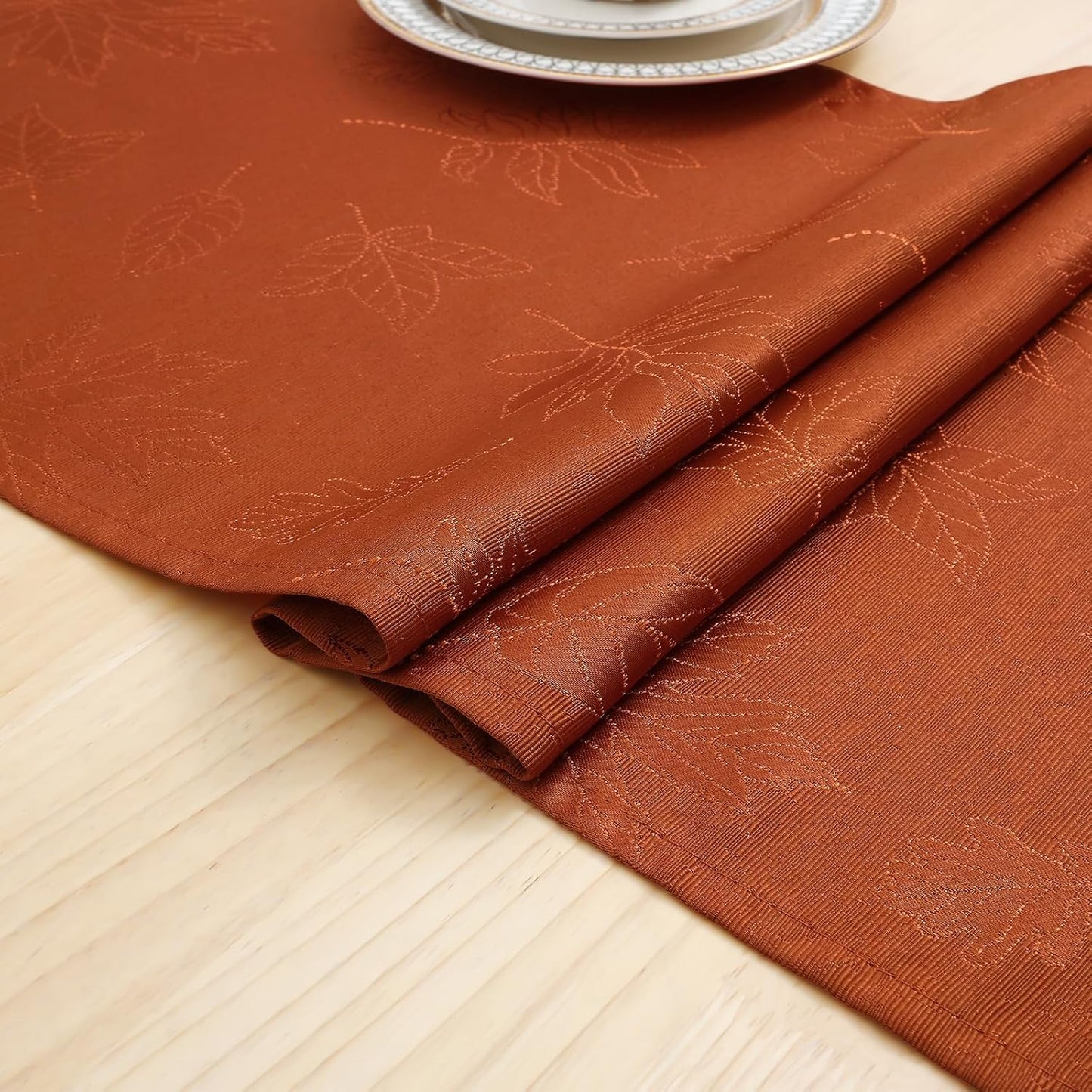 Smiry Fall Table Runner - 13x72 Inch Autumn Leaves Damask for Harvest Parties and Thanksgiving Dinner, Rust