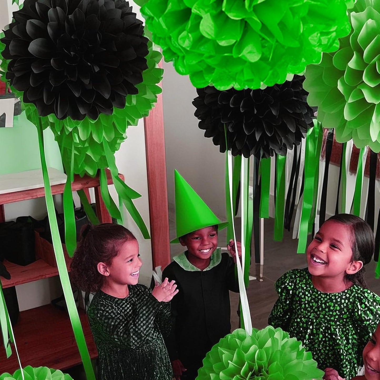 Capesaro Black Green Tissue Paper Pom Poms, 12PCS Tissue Paper Flowers Soccer Video Game Decorations Football Party Supplies Birthday Boys Party Graduation Decorations