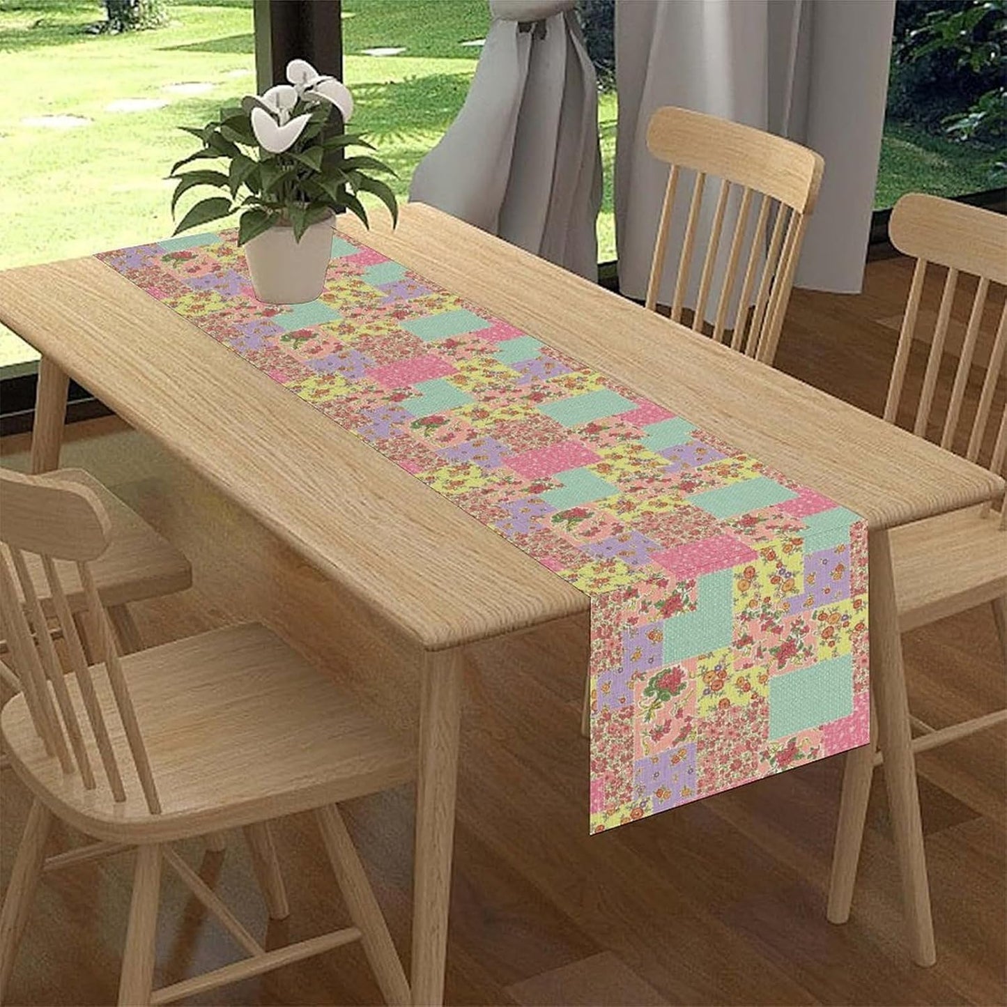 Boho Patchwork Table Runner, Vintage Farmhouse Colorful Wildflowers Bohemian Paisley Flower Table Center Decor for Home Kitchen Dining Patio Holiday Party Indoor Table Decorations, 13"x90" Inch