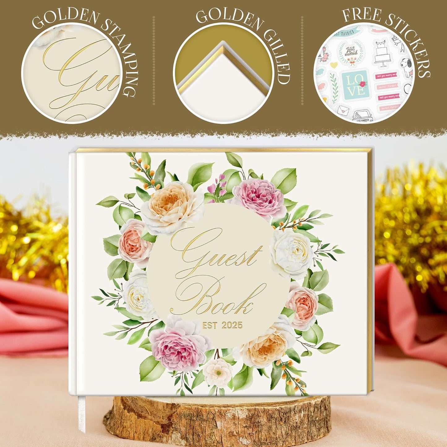 Wedding Guest Book with Pen and Stickers Included , Custom Guest Book Design 2025 , Guest Book Wedding Reception Size7.2" x 9.2" , Beautiful Wedding Guest Book Alternative , Thick Paper Wedding Signs