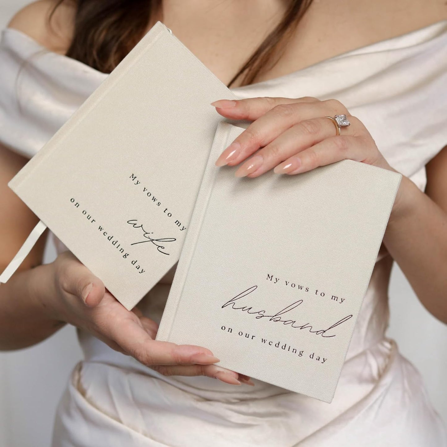 Wedding Vow Books His and Hers - 2 Pack Personalized His & Hers Book - Linen Hardcover Bride and Groom Notebook for Ceremony Vows - Bookmark & Lined Pages - Renewal & Wedding Must Haves