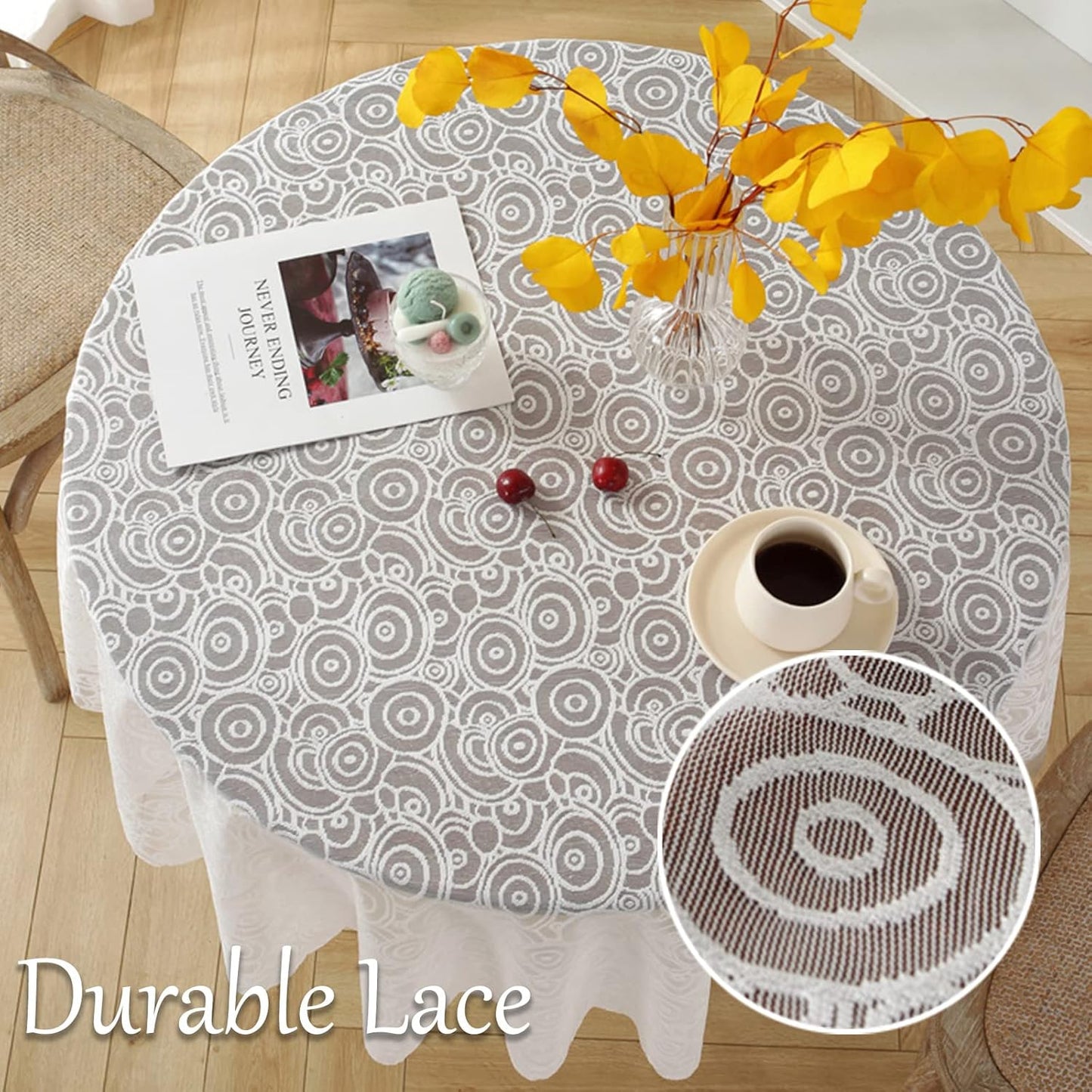 Jeloris Round Lace Tablecloth with Elegant Scalloped Bottom for Any Special Event Such as Wedding, Birthday Party, Baby Shower, Anniversary (78 inch, Style 5)