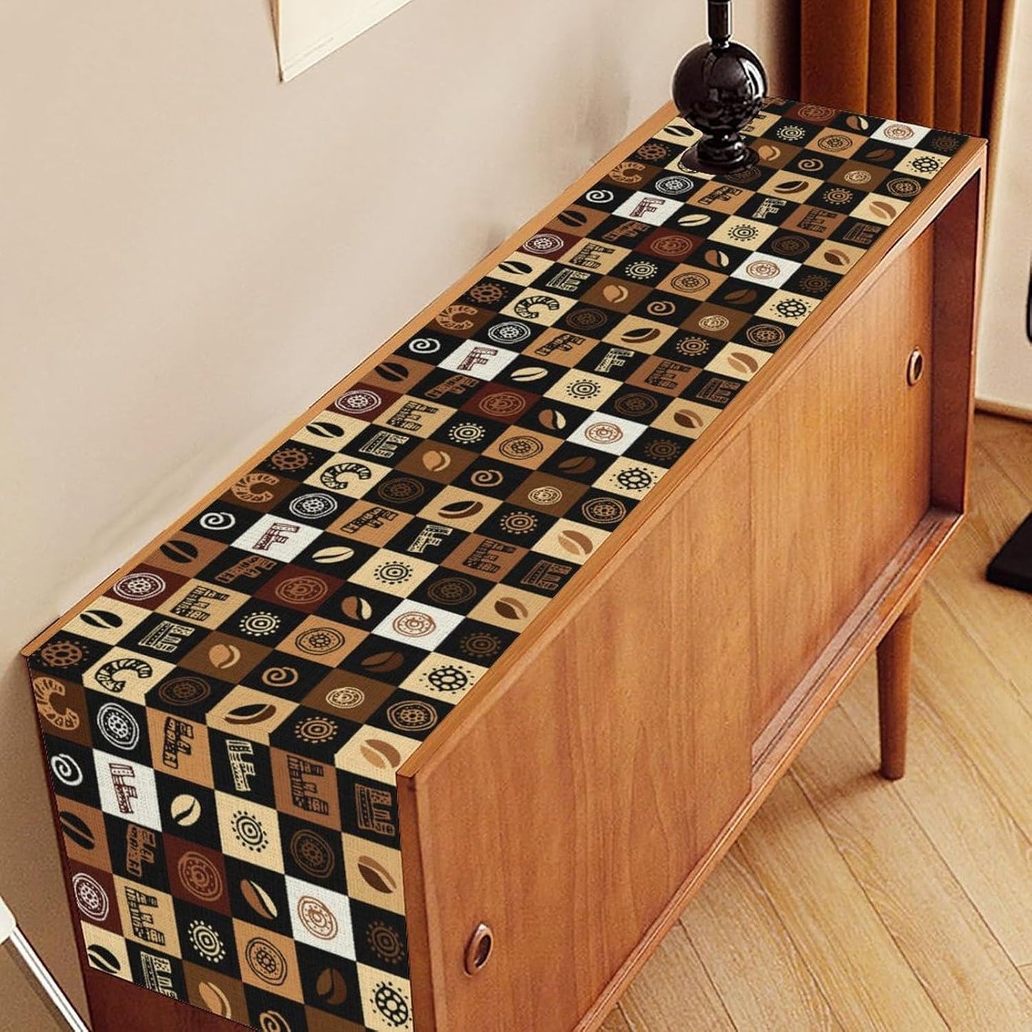 Coffee Theme Table Runner, Rustic Farmhouse Coffee Cup Latte Cappuccino Tea Party Cafe Table Center Decor for Home Kitchen Dining Patio Holiday Party Indoor Outdoor Table Decorations, 13"x108" Inch