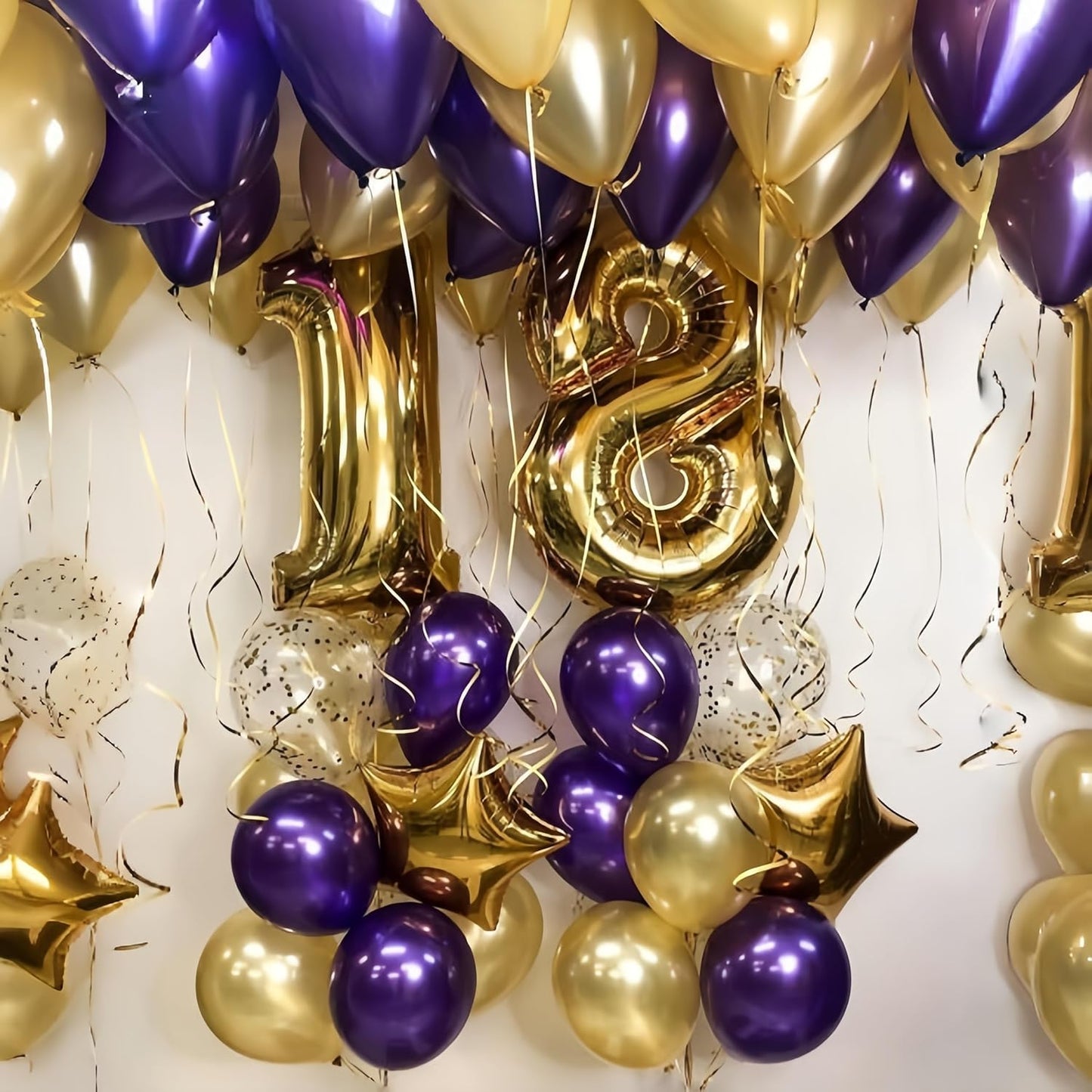 Purple and Gold Balloons Heart Star Mylar Balloon, Metallic Royal Dark Purple and Gold Party Decorations 18 in Star Heart Shape Balloon as Graduation Prom Mardi Gras Birthday Party Supplies Decor