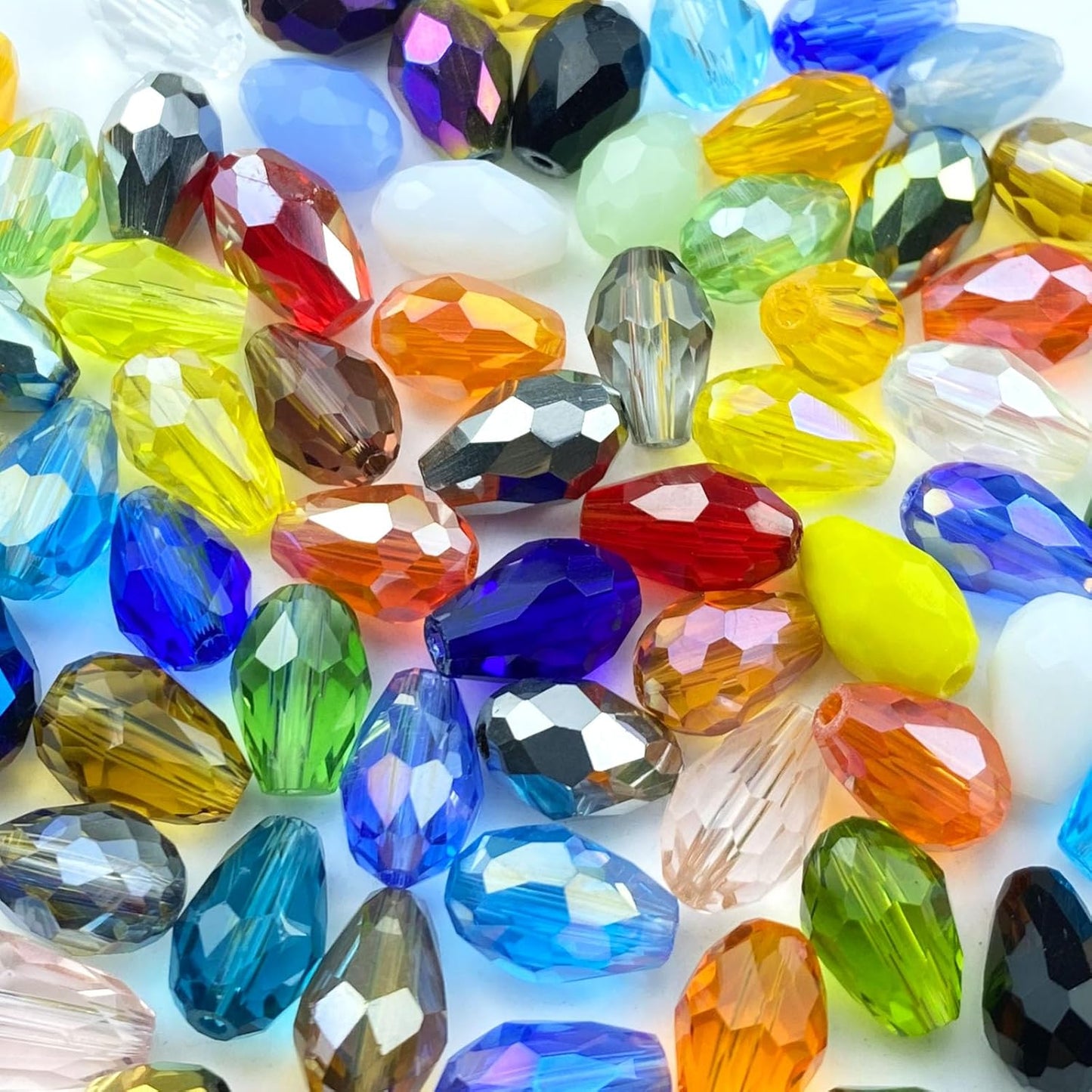 40pcs 10x15mm Teardrop Crystal Glass Beads Vertical Hole Faceted Loose Spacer Beads for DIY Craft Jewelry Making Necklace Bracelet Earring Wind Chimes(Mix Colors Series)