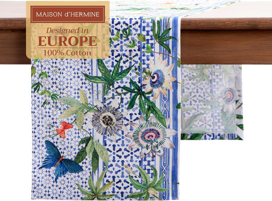 Maison d' Hermine Table runner 100% Cotton Single Layer Table Runners 72 inches long Decorative for Home Kitchen Dining Party Baby Shower Wedding Bridal Shower Spring Summer (Passiflora, 14.50" x 72")