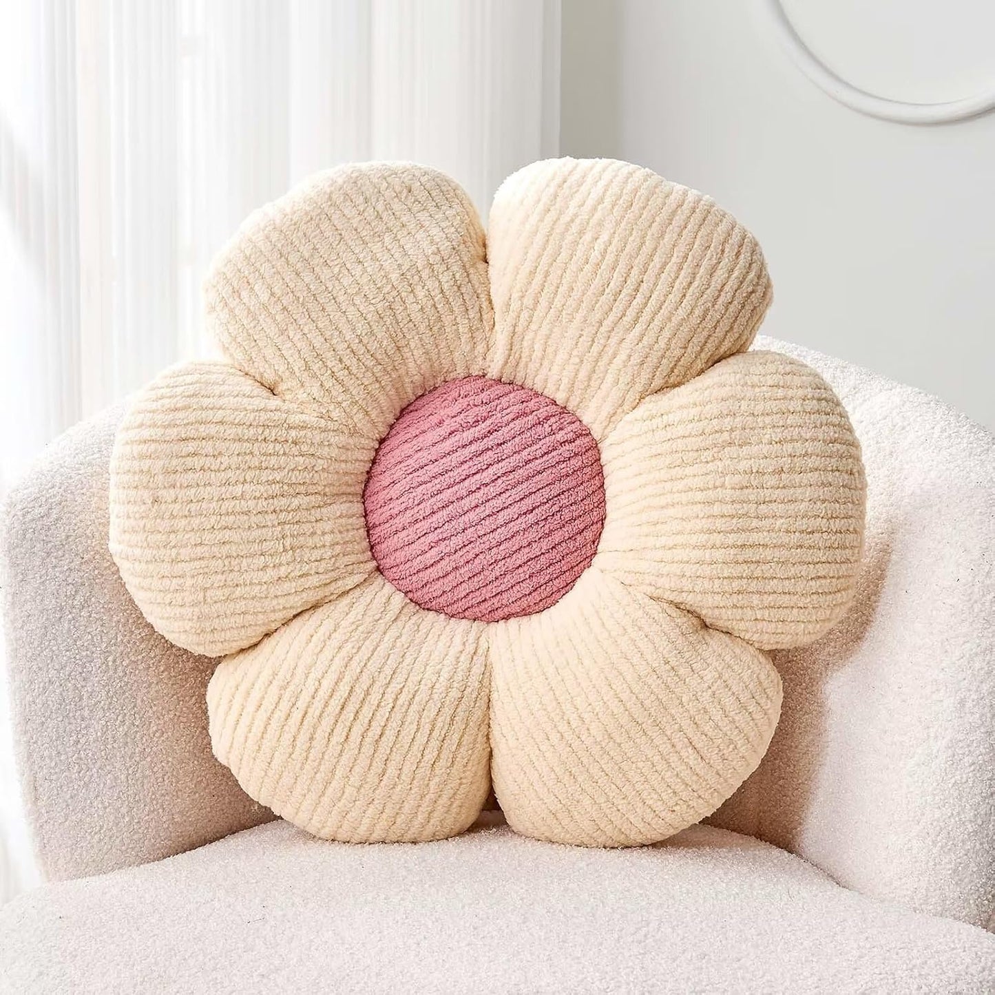 Flower Throw Pillow, Soft White 19.6" Shaped Floor Pillow for Home Decor, Cute Aesthetic Plush Decorative Pillows for Bed, Sofa, Couch