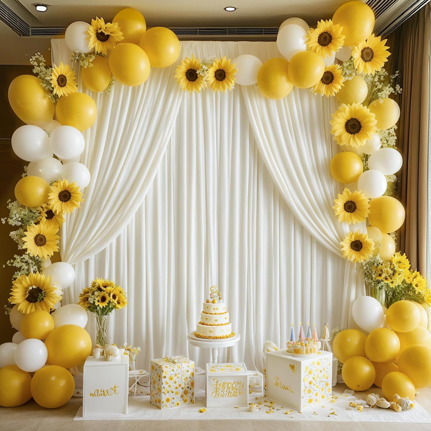 50ftx14FT Wrinkle Free Ivory Backdrop Curtain, 10 Panels 14FT Height Ivory Wedding Backdrop Drapes, Silky Polyester Back Drop Cloth for Birthday Photography Background Party Backdrop Draping