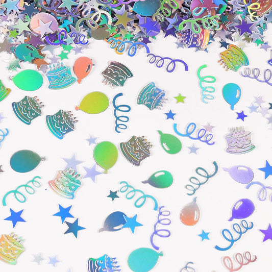 VHUWE Happy Birthday Confetti, 1.6 oz Laser Silver Cake Balloon Star Goblet Bottle Swirl Glitter Confetti for Boys Girls Kids Women Men Happy Birthday Party Table Decorations Supplies