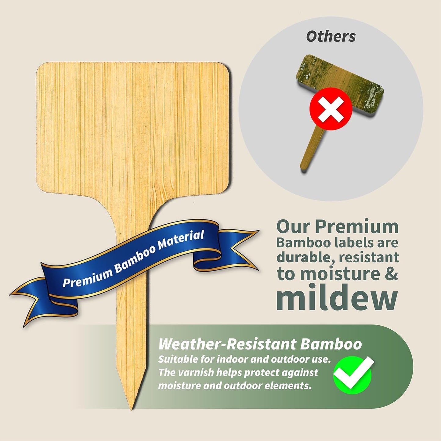 52-Piece Eco-Friendly Bamboo Plant Labels | Beautiful Natural Bamboo Garden Markers for Seedlings, Herbs, Flowers & Vegetables | Sustainable Gardening Tags & Gifts