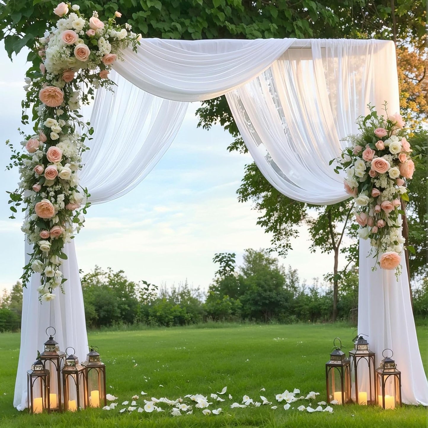 Wedding Arch Draping Fabric 2 Panels 30" X 20FT Sheer Arch Drapes Fabric White Backdrop Curtains for Wedding Arbor Ceremony Birthday Party