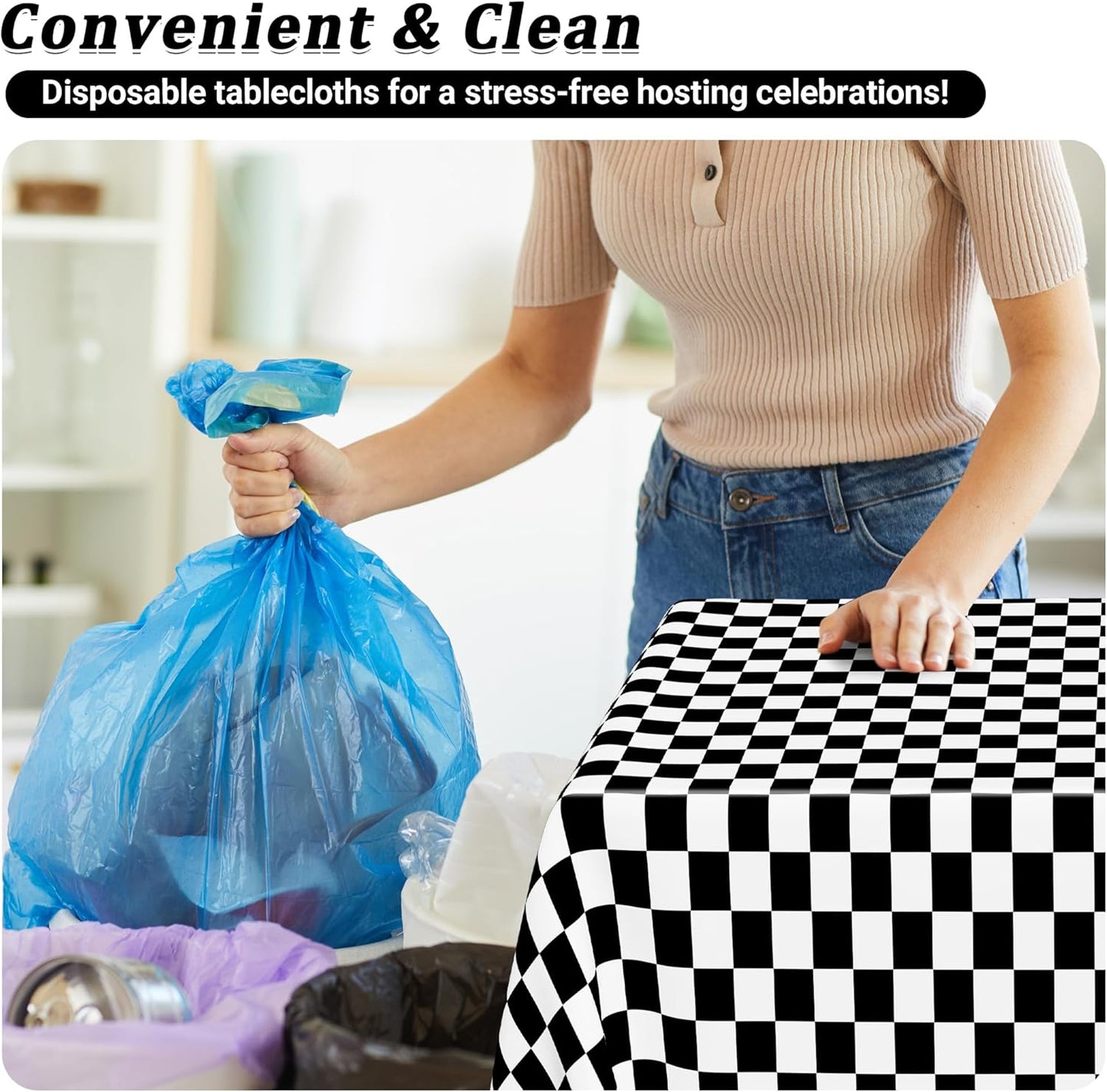 QZYL 4Pack Plastic Table Cloth Disposable, 54" x 108" Waterproof Tablecloths Rectangular, Black and White Checkered Table Cover for Picnic Birthday Party Supplies Outdoor Gathering BBQ Holiday Dinner