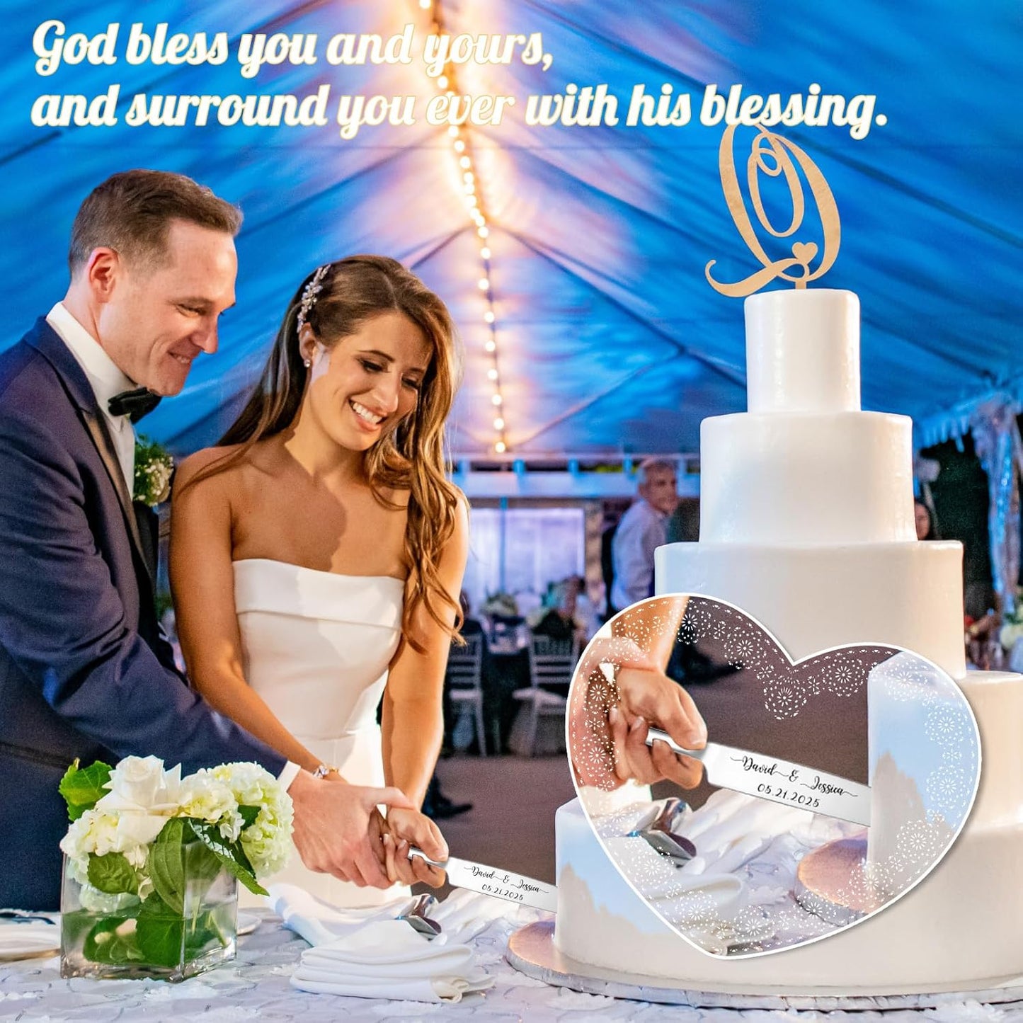 Custom Wedding Cake Knife and Server Set Personalized Cake Cutter with Engraved Text Bridal Cake Cutting Set with Gift Box for Weddings Anniversary Birthday (Silver - with fork)