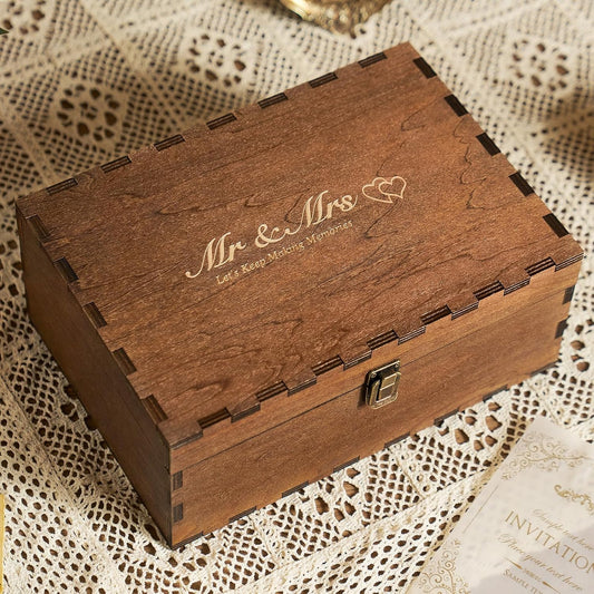 AW BRIDAL Mr and Mrs Wedding Keepsake Box Large for Couples, Wooden Engraved Memory Boxes with Lids, Bridal Shower Gifts for Bride, Engamement Gifts for Engaged Couple, Storage and Decorative Chest
