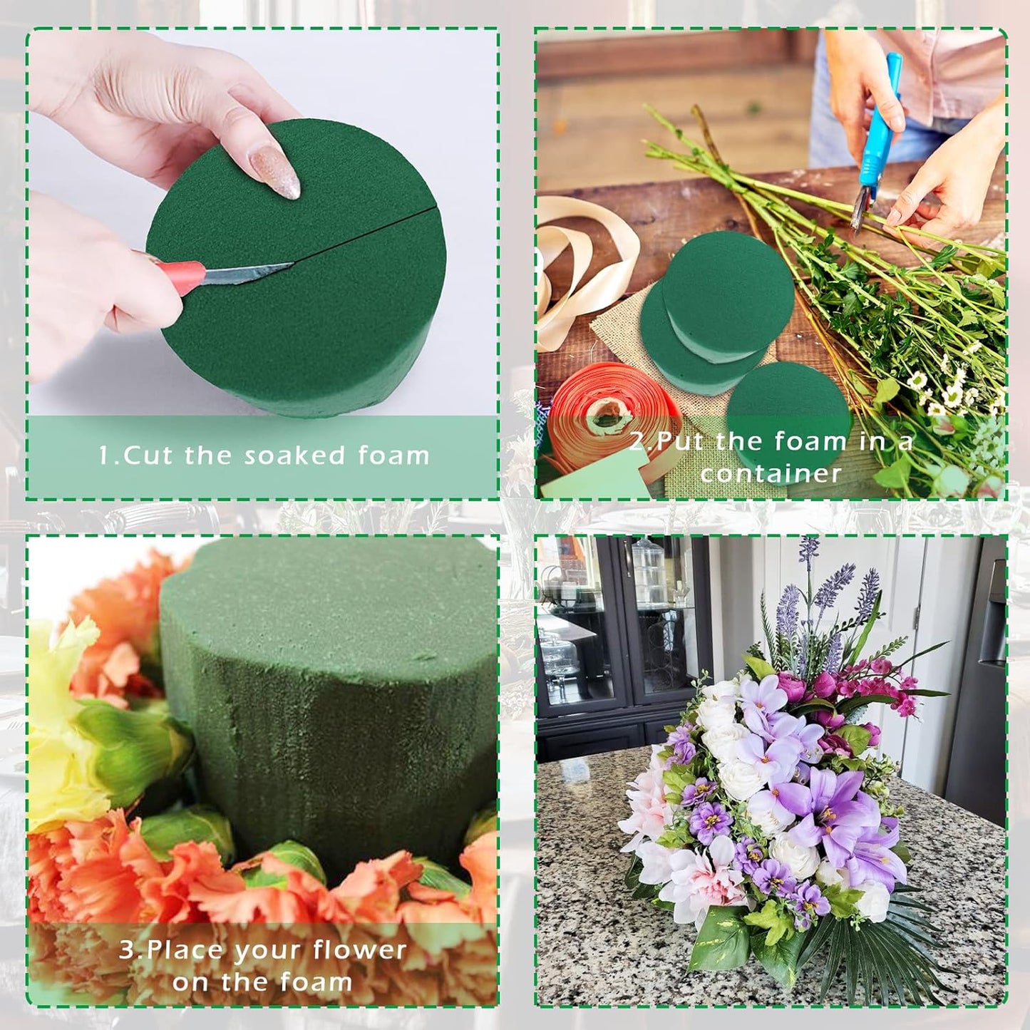 Prashent 6 Pcs Round Floral Foam Blocks,Green Wet Dry Flower Foam Plant Foam for Fresh & Artificial Flower Arrangements DIY Craft 3.2" X 1.6"