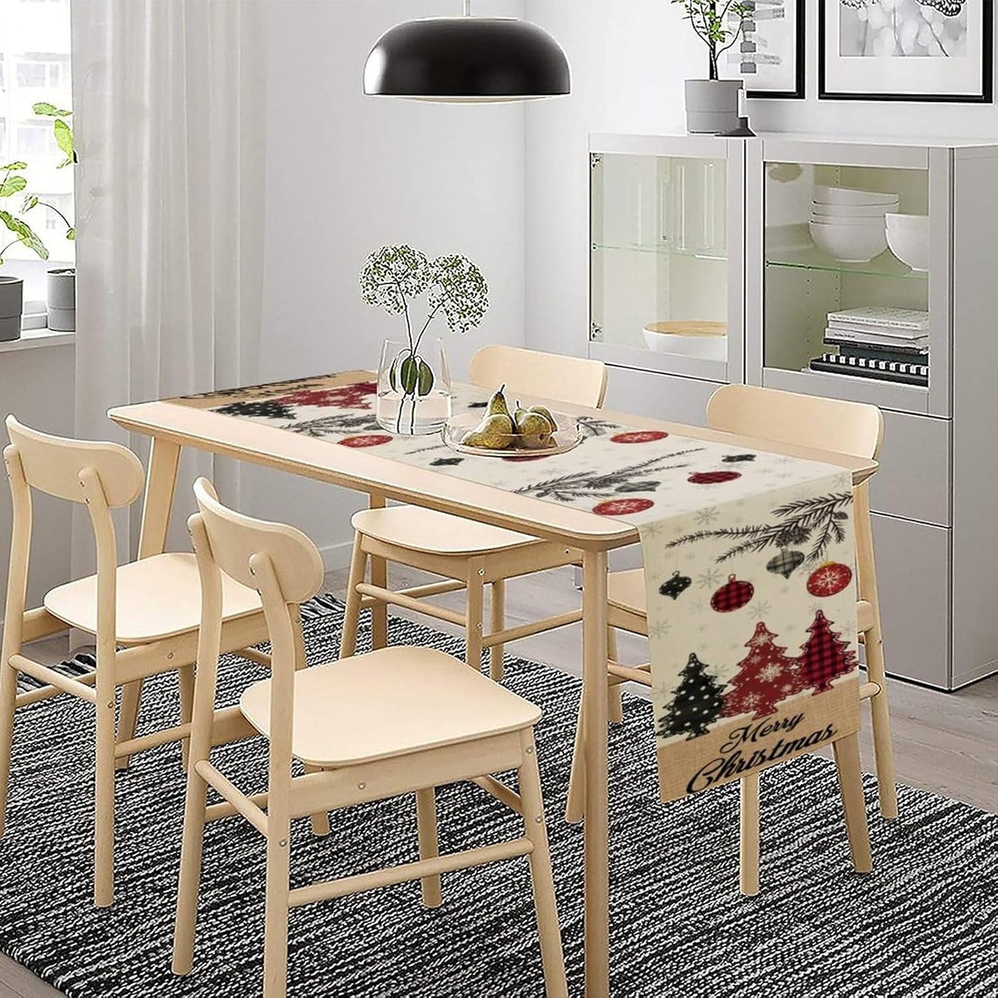 Merry Christmas Table Runner,Winter Xmas Holiday Kitchen Dining Table Decoration for Home Party Decor 13x70 Inch