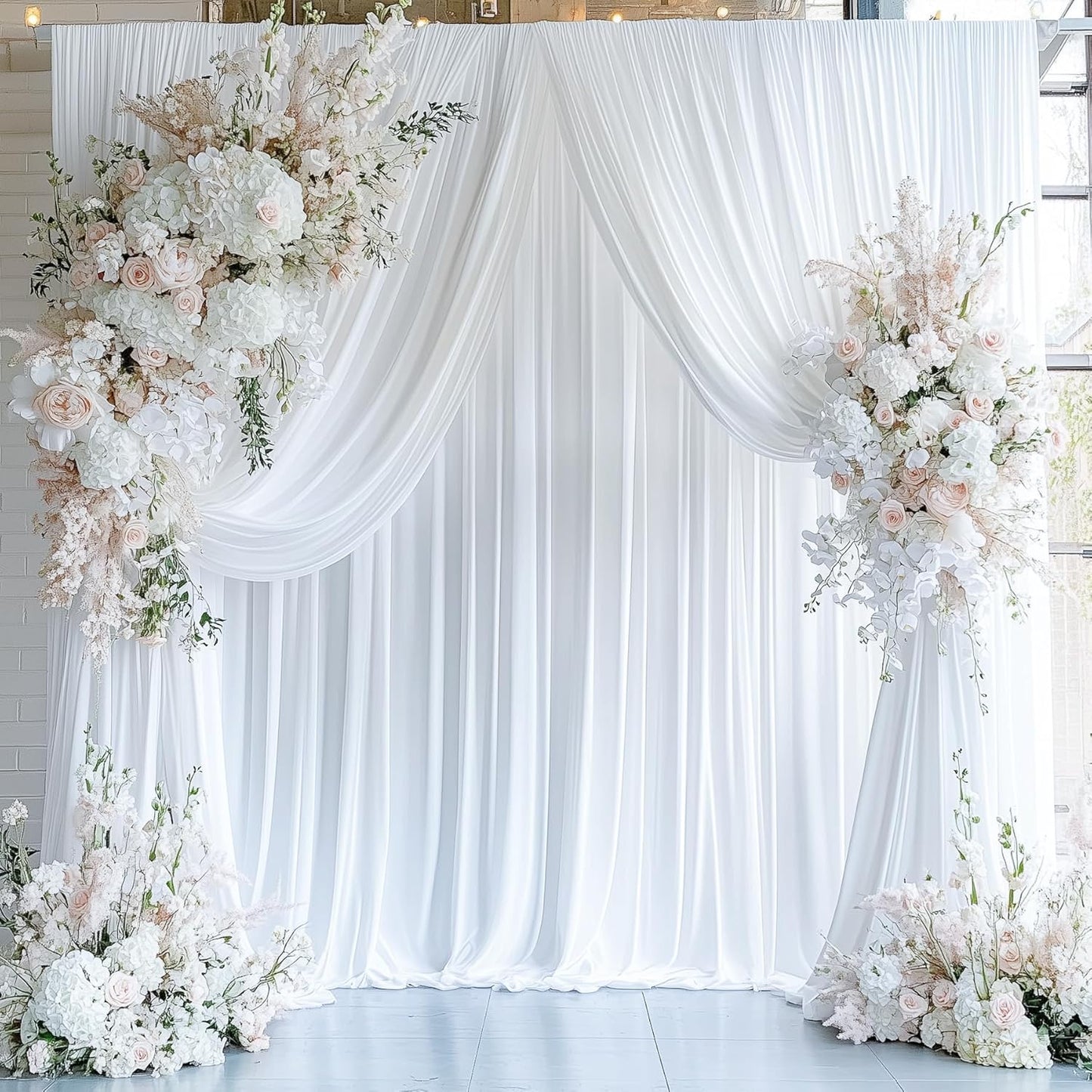 10ftx12ft Wrinkle Free White Backdrop Curtain, 8 Panels 12FT Height White Wedding Backdrop Drapes, Silky Polyester Back Drop Cloth for Birthday Photography Background Party Backdrop Draping